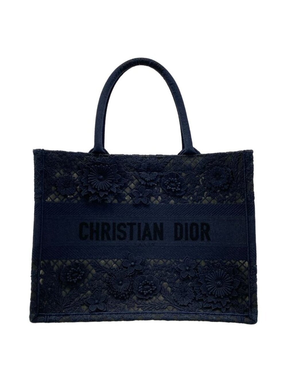 Dior Tote Book Medium Vintage Small Navy Lace Flower Mesh
